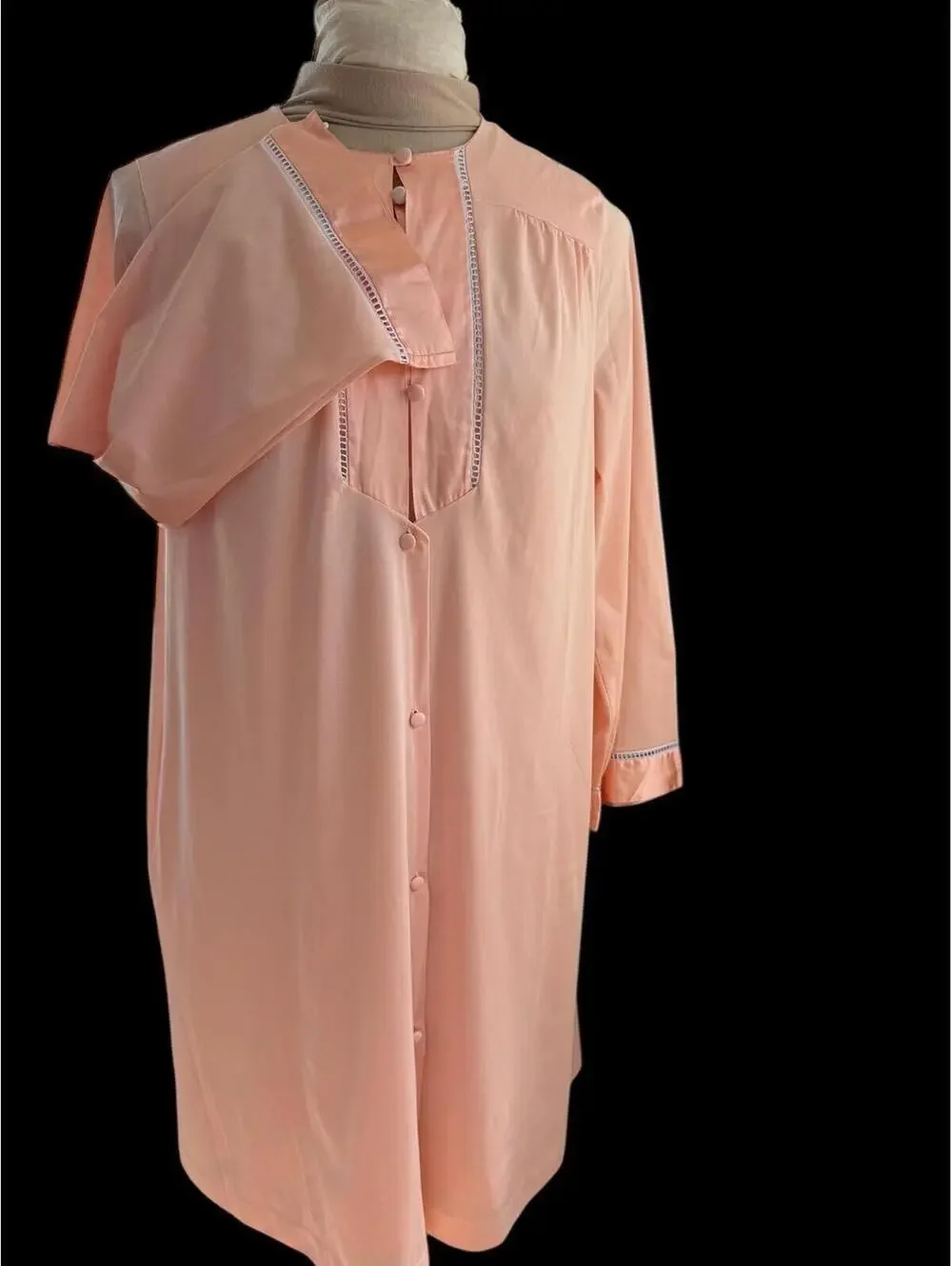 Vintage Gossard Artemis Nightgown Robe Set, Peach Satin Nylon, 1970s
